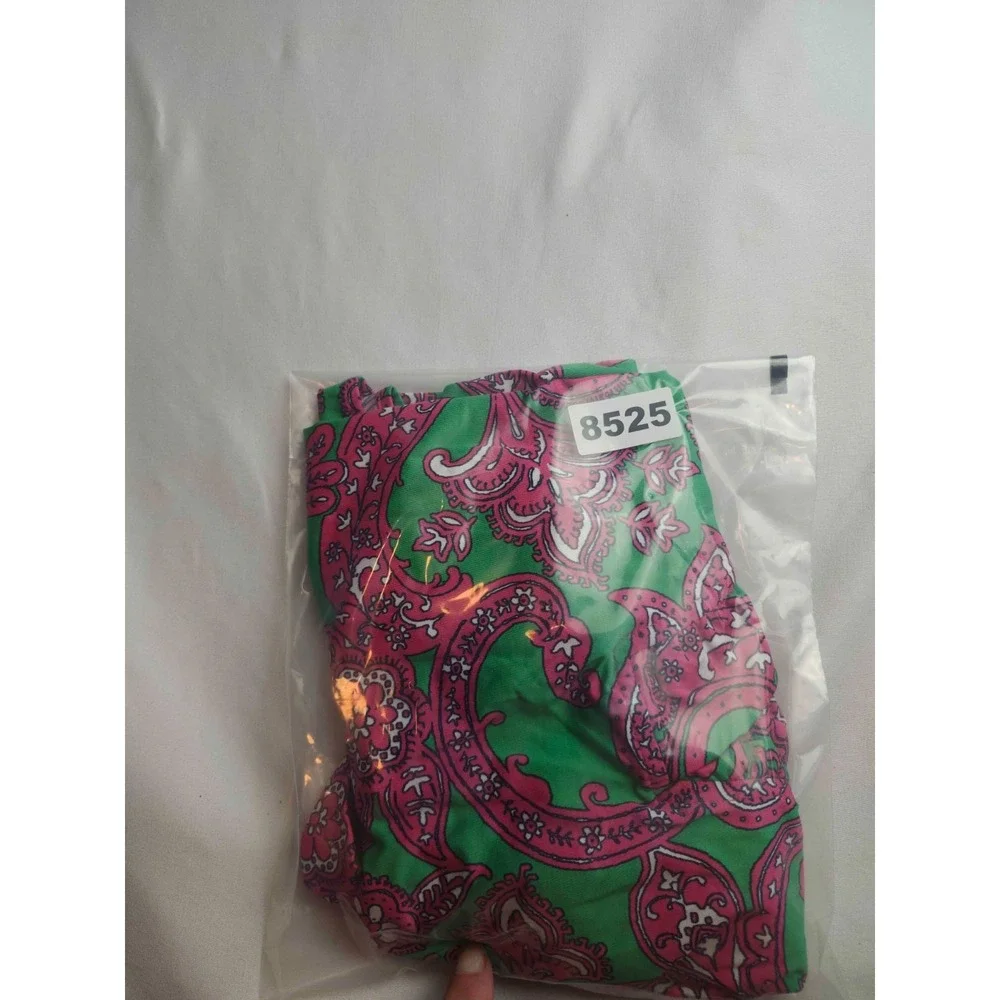 Crown & Ivy Top Womens L Green Pink Paisley Country Club Summer Resortwear